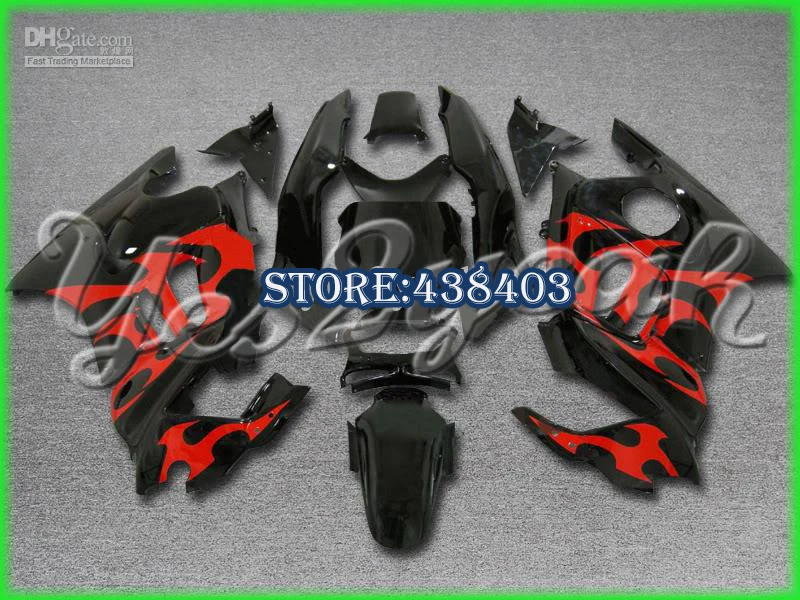 H173 Red Flames Black Fairing For HONDA CBR600F3 1997 1998 CBR600 F3 CBR600-F3 CBR 600F3 | Автомобили и мотоциклы