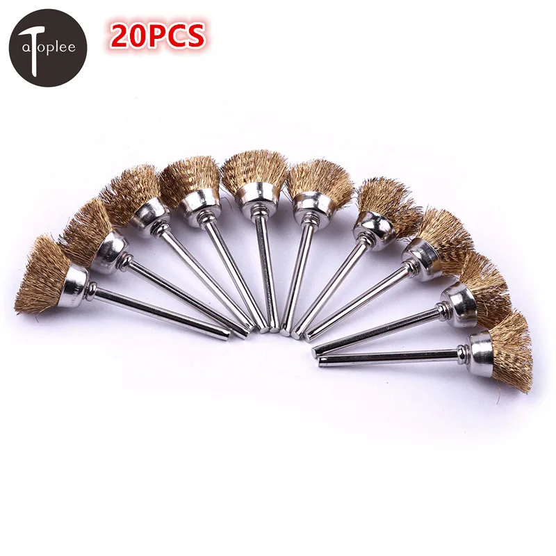 20PCS Cup Shape Brass Wire Brush Rotary Dremel Accessories Shank Diameter 3mm Hand Drill