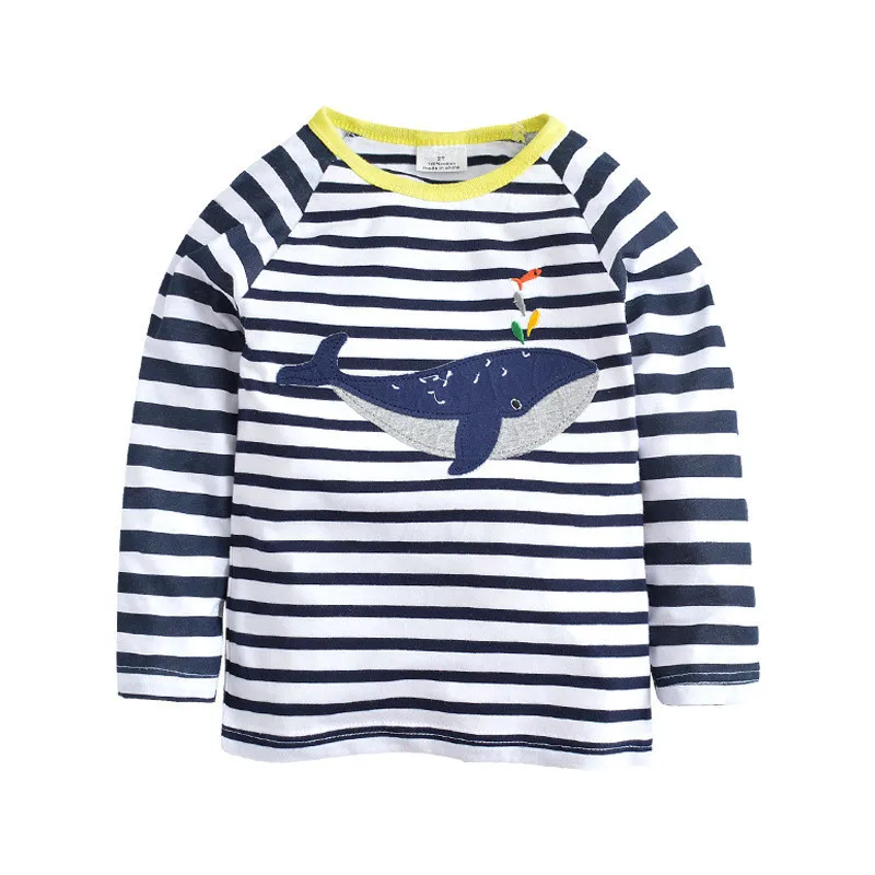 Футболки с длинными рукавами детские футболки топы для мальчиков, детская одежда из хлопка с изображением акулы Осенняя детская одежда с принтом животных футболки для мальчиков