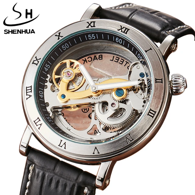Men Automatic Watch Luxury Brand Roman Sculpture Dial Leather Band Mechanical Sk Men Automatic Watch Luxury Brand Roman Sculpture Dial Leather Band Mechanical Sk