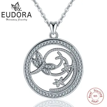 

EUDORA 925 Sterling Silver Petite Dragonfly Pendant Necklace Clear CZ Fine Jewelry For Women girl birthday Gift CYD225