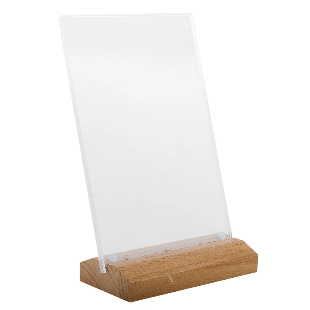 Acrylic Table Tent Frame Tabletop Photo Frame Menu Holder with Wood Base A6/A5/A4