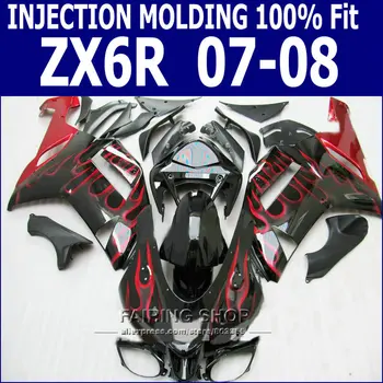 

Red flame zx6r 2007 2008 Fairing kit For Kawasaki Ninja 07 08 Injection Fairings (Ems free+7gifts) S21