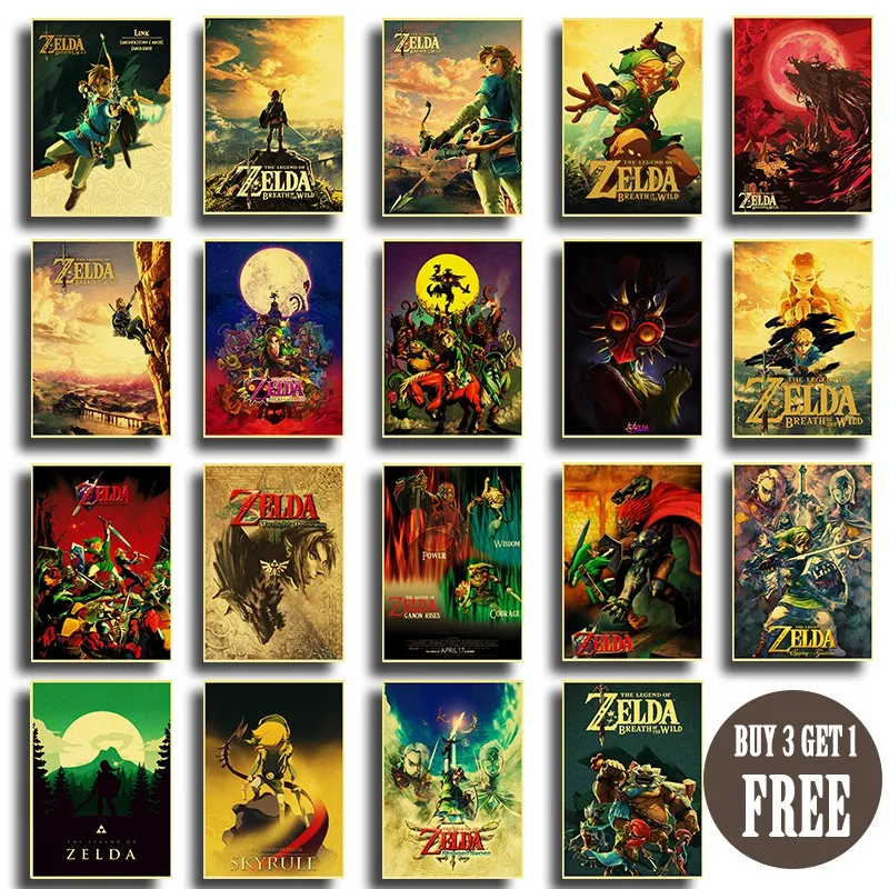 

Retro wall sticker The Legend of Zelda poster classic game kraft paper posters decorative home art wall painting