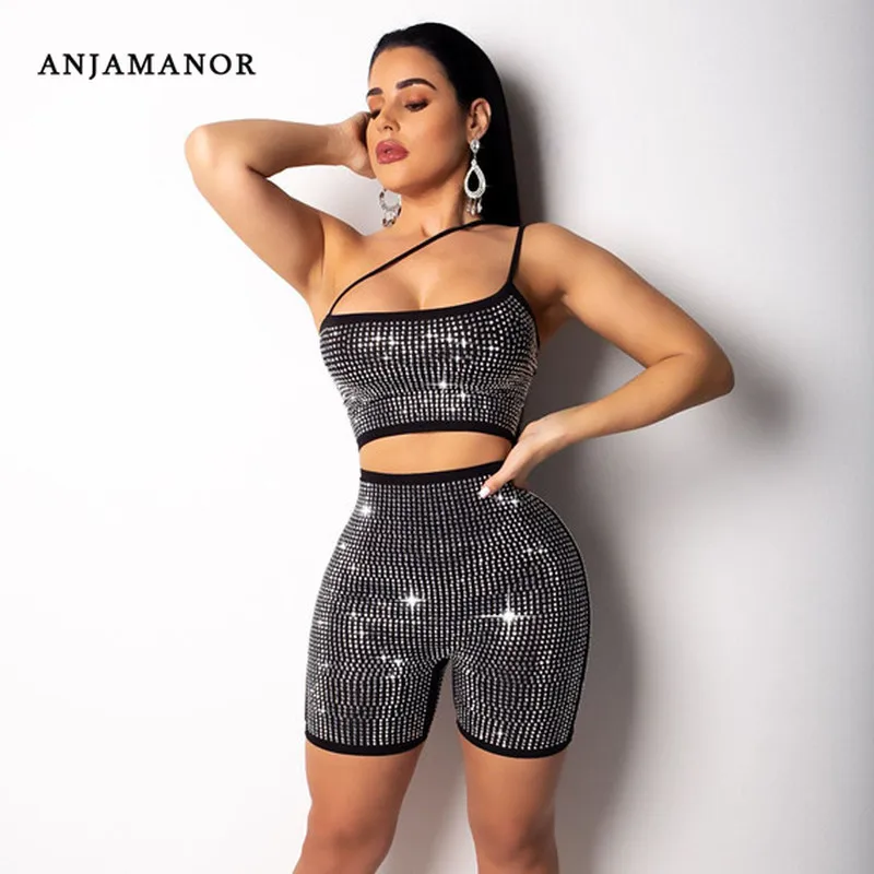 Kopen ANJAMANOR Sexy Romper Jumpsuit Goud Zilver Strass Glitter Een Stuk Outfit Party Club Kostuums Bodycon Playsuit D35 AG80