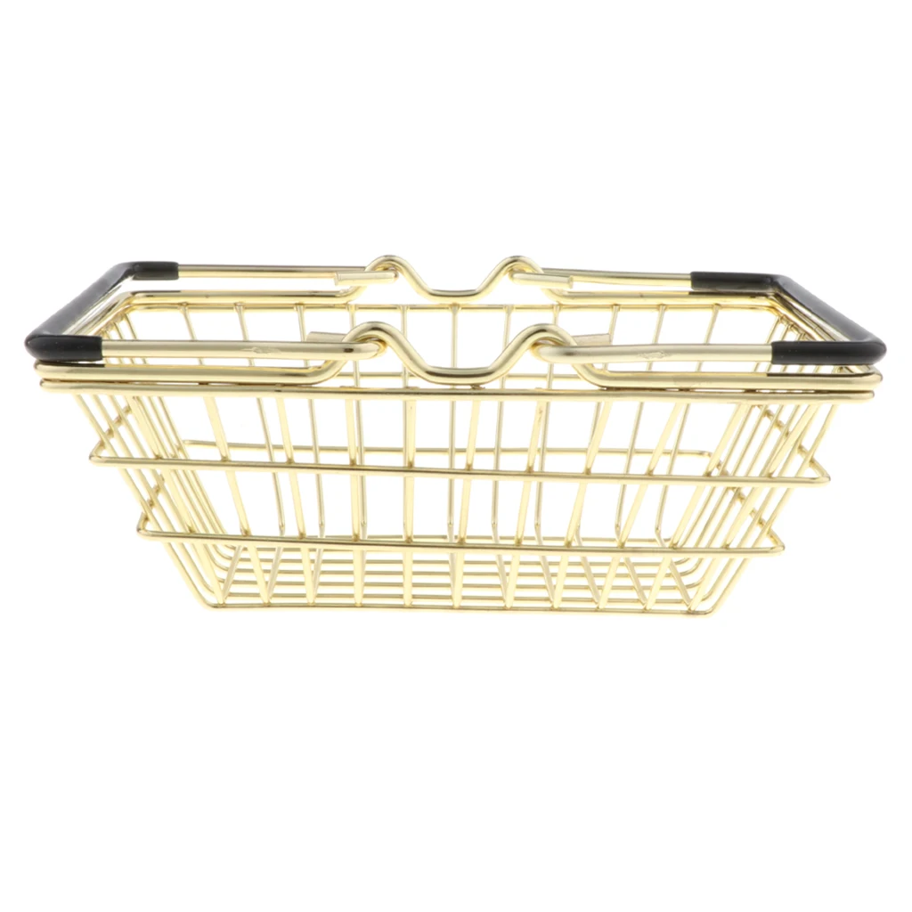 Mini Shopping Basket with Metal Frame, Creative Desk Holder Storage Toy, Kids Role Play Toys  