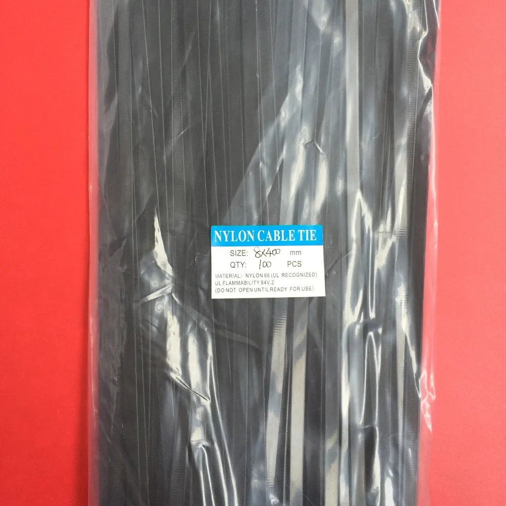 

100Pcs/pack 8*400 8x400 High Quality width 7.6mm Black Color Self-locking Plastic Nylon Cable Ties,Wire Zip Tie