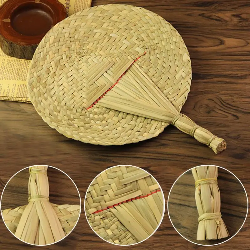 

Chinese style handmade fan Natural hand weaving palm leaf fan Home Decor Vintage Cool Fan