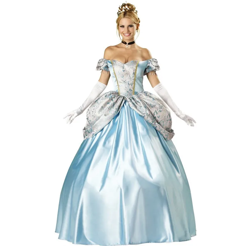 

Drop Shipping Women Adult Gorgeous Princess Cinderella Cosplay Costume Fancy Dress Sexy Blue Halloween Party Princess Costumes