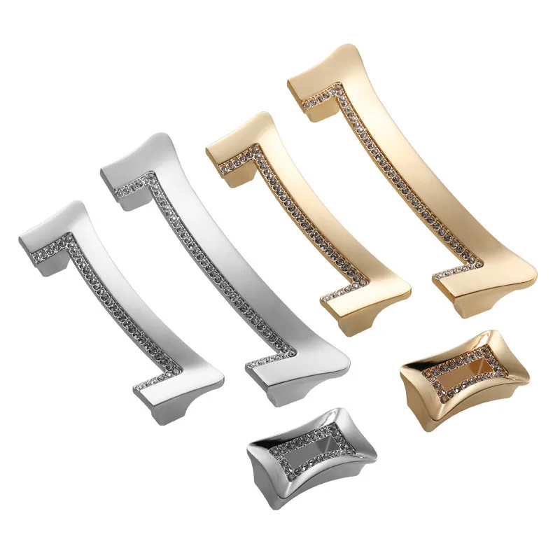 Элегантные серебряные дверные ручки, алмазные ручки для выдвижных ящиков, золотые ручки для кухонного шкафа и ручки, оборудование для обработки мебели