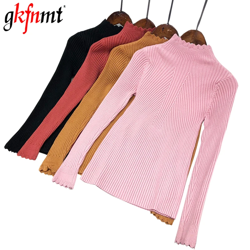 

gkfnmt Knitted Sweater Halof Turtleneck Women Winter Autumn 2019 Long Sleeve Female Slim Thin Ladies Lace Tops Women's Pullovers