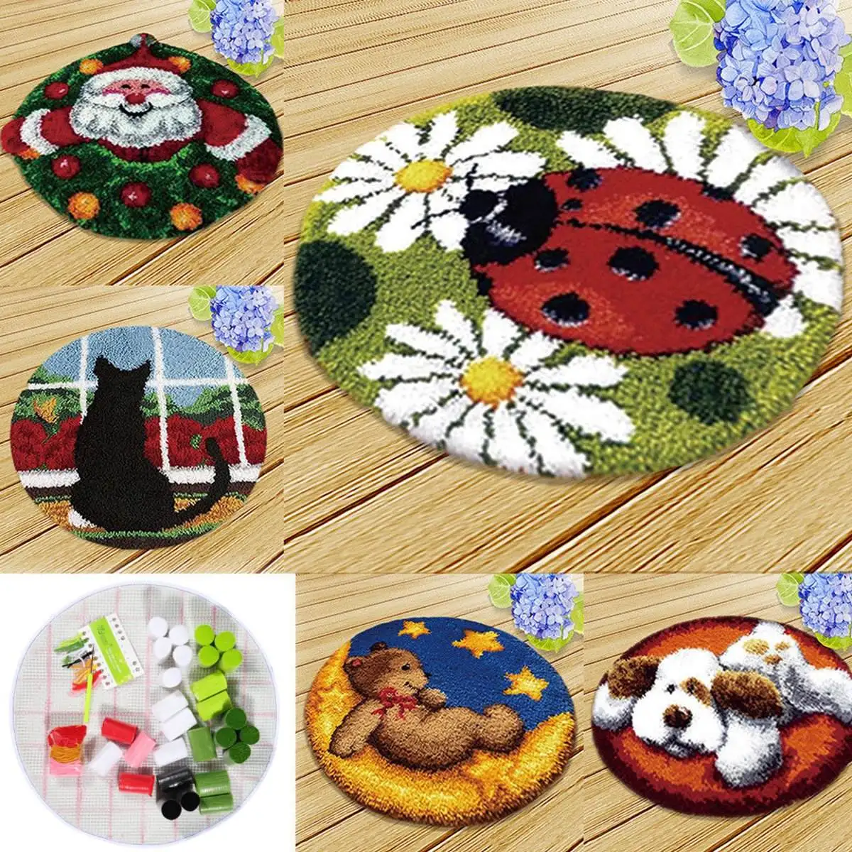 Santa Claus Dog Needlework Latch Hook Rug Kit Unfinished Crocheting Rug Embroidery Carpet Handmade Floor Mat Carpets Living Room