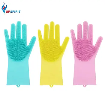 

Upspirit Silicone Scrubber Gloves Dishwashing Gloves Bathroom Cleaner with Brush Head Kitchen Cleansing Utensil