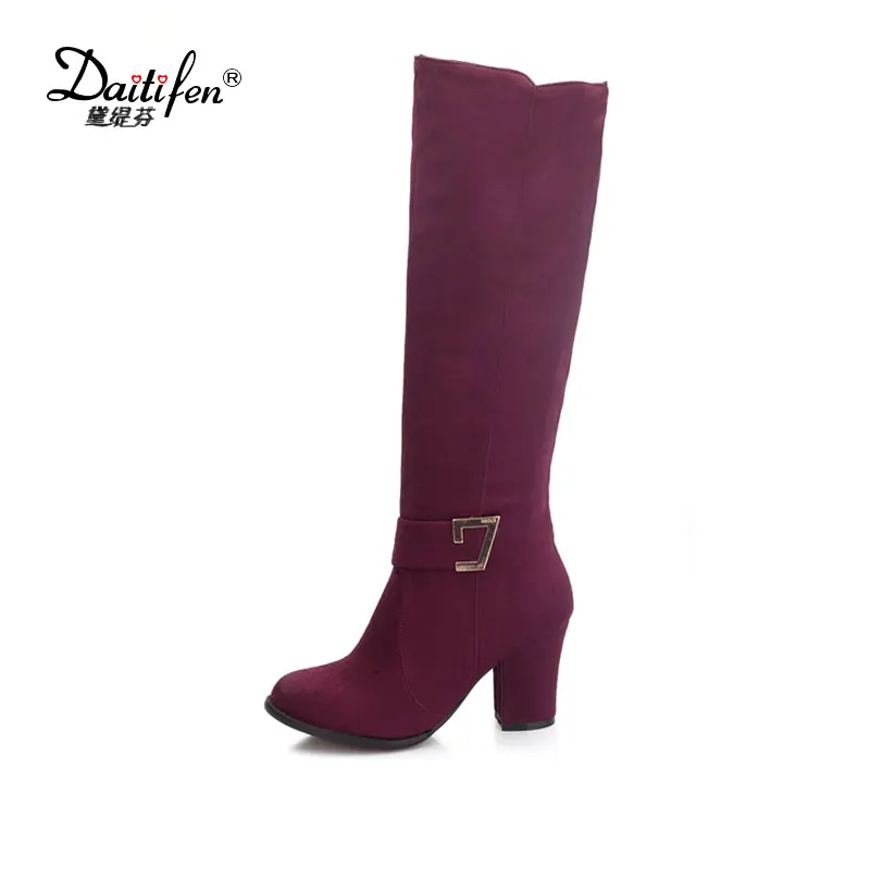 

Daitifen 2017 Knee High Boots Winter Women Shoe Elegant Boots Scrub Square High Heel Zipper Fashion Ladies Long Boots Size 47