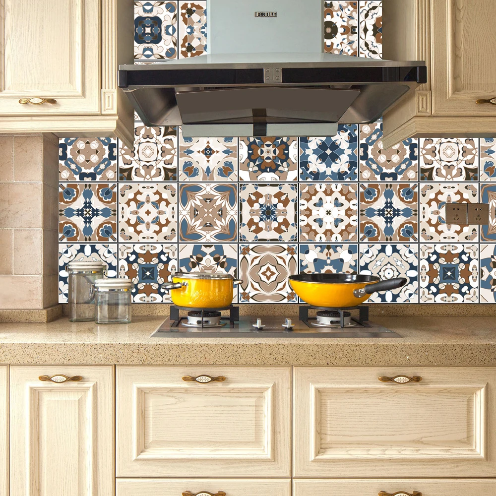 Self Adhesive Oil Proof Tile Stickers Wall Decals For Kitchen Bathroom 10 Styles