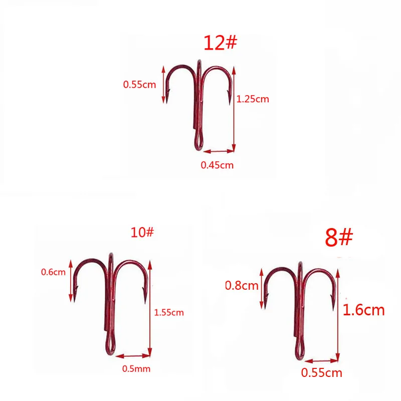 JSM 40 шт./лот Высокоуглеродистая сталь тройные красные рыболовные крючки круглый изогнутый Тройной Крючок для рыболовной приманки снасти