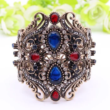 Vintage Adjustable Size Resin Bangles Cuff Women Bracelets Turkish Antique Gold Color Bangle Indian Retro Jewelry Wrist Joyas