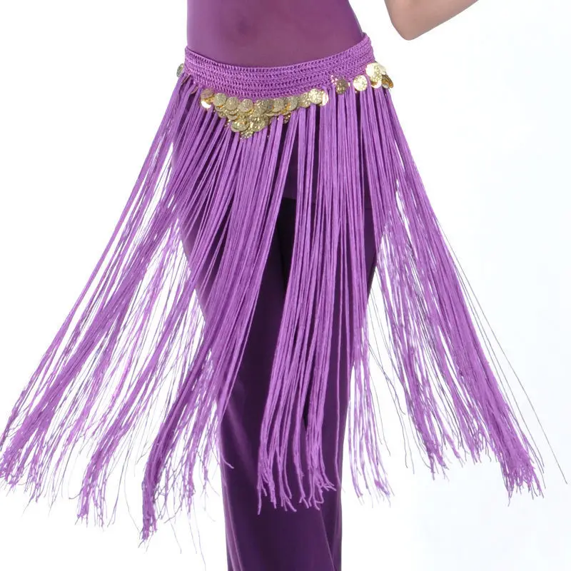 Набедренный пояс-шарф для танца живота с бахромой, Женская юбка для танца живота, юбка для танцев, 7 цветов(без штанов - Цвет: Фиолетовый
