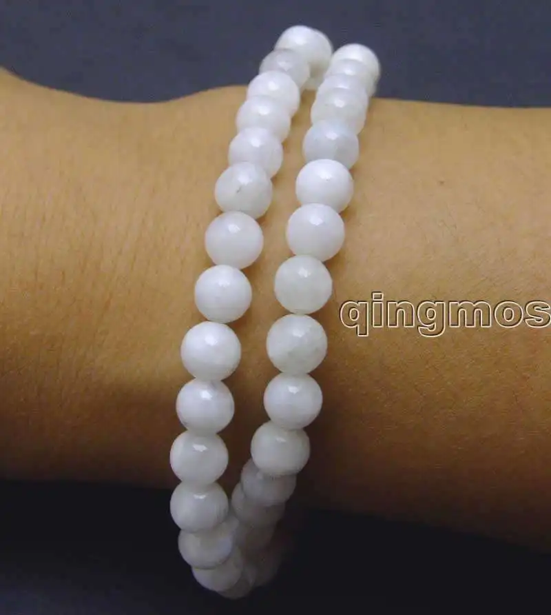 

SALE Geniue Small 6mm Round Natural white High quality Moonstone beads 15" bracelet string with elastic-bra267 Free shipping
