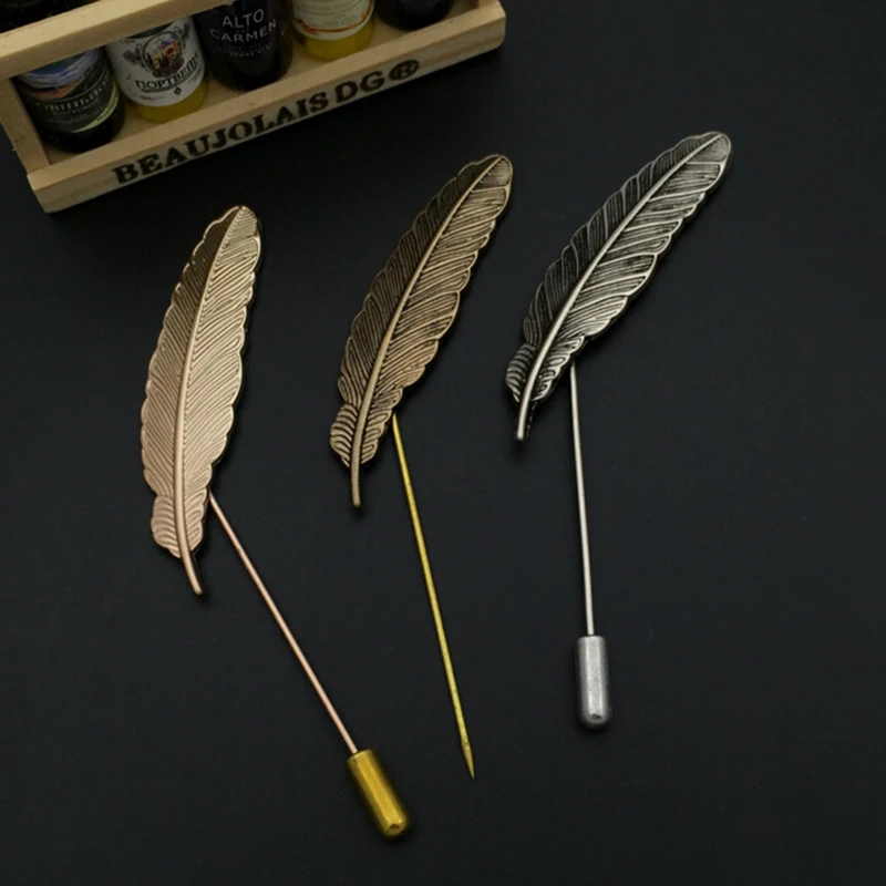 Buy Classic Men's Feather Brooch Pin Retro Gold Silver
