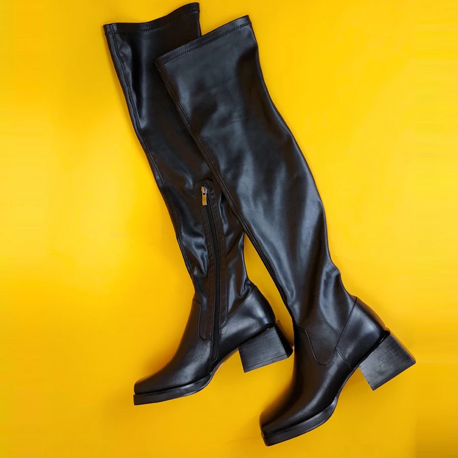 Prova Perfetto черные эластичные Кожаные Сапоги выше колена женские ...