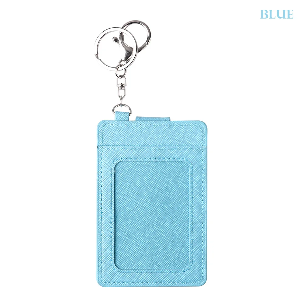 New Unisex Portable ID Card Holder Bank Bus Cards Cover Badge Case Office Work Keychain Keyring Tool Protective Shell - Цвет: Синий