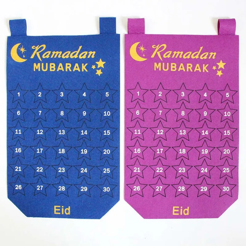 

2019 Eid Mubarak Kareem Countdown Felt Calendar Gold Star Sticker Wall Hanging Muslim Balram Diy Ramadan Party Decoration