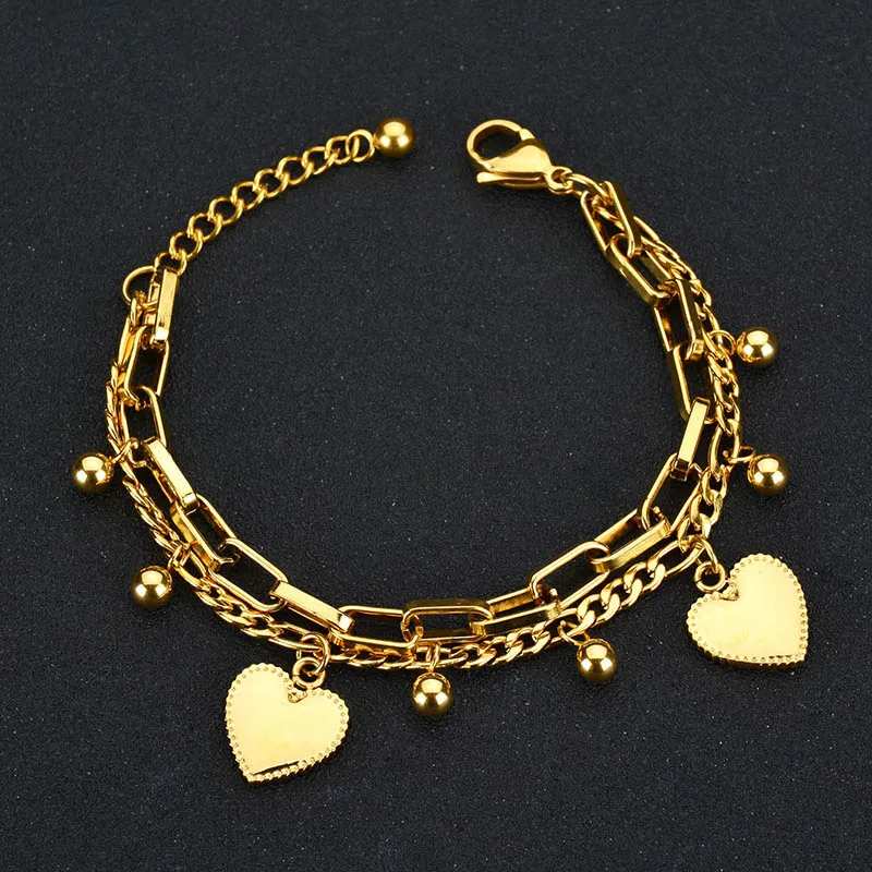 Trendy-Personality-Jewelry-Multilayer-Extension-Chain-Bead-Heart-Gold-Color-Bead-Stainless-Steel-Bracelets-For-Women (4)