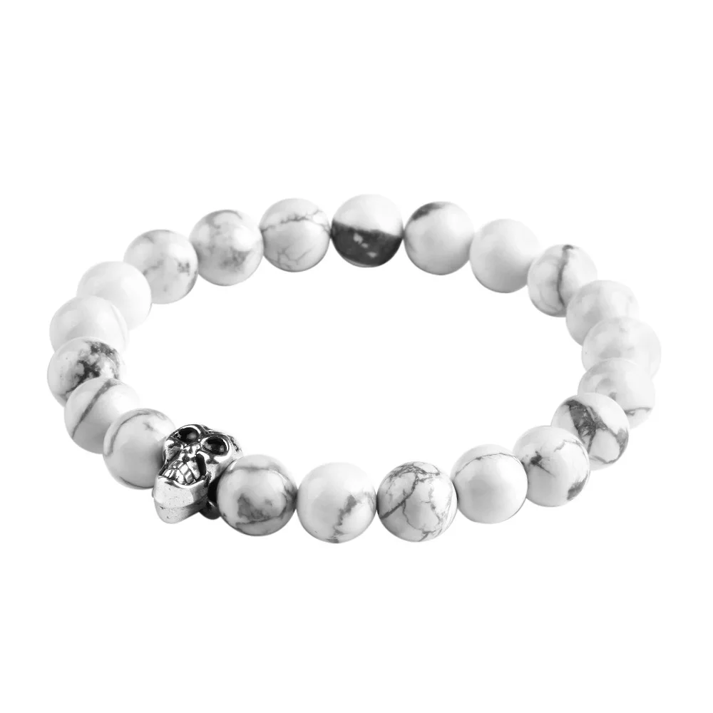 Antique Gold Silver Skull Charm Bracelet Elastic Rope Chain Of Antique Gold Silver Skull Charm Bracelet Elastic Rope Chain Of Natural Stone Bracelets Women Men Jewelry Pulsera Brazalete Yw065 In Strand From