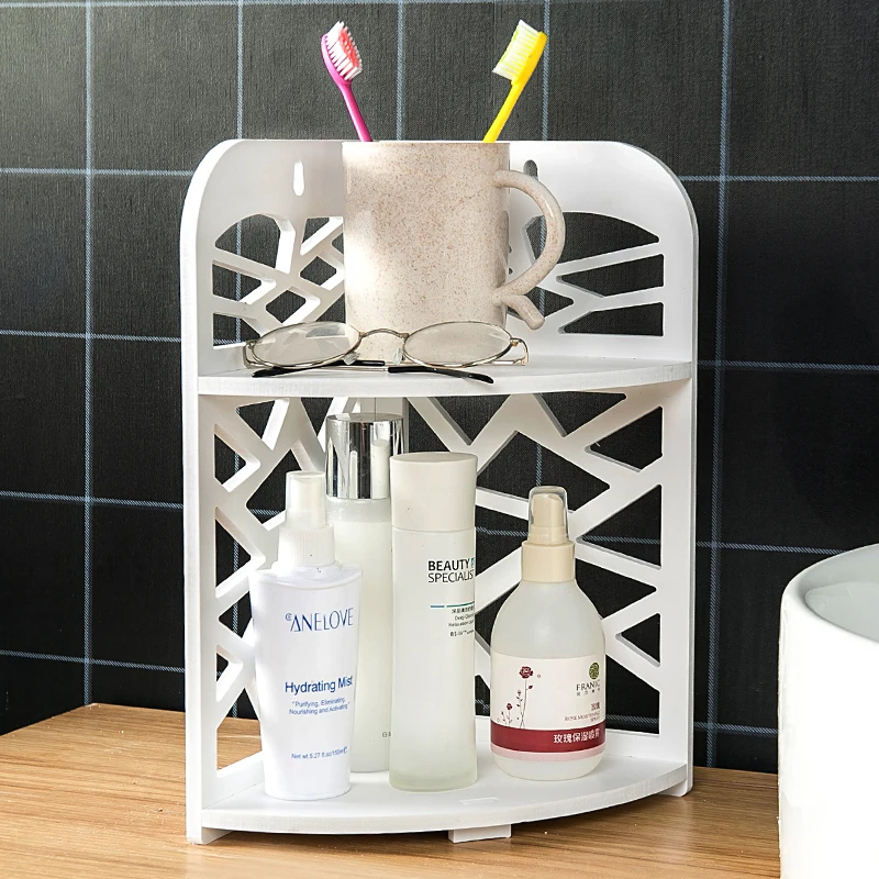 buy Wooden Bathroom Cabinet Storage Floor Wall Mount Cabinet Double Shutter Doors Shelves Punch Free Hanging Bar Storage Cupboard