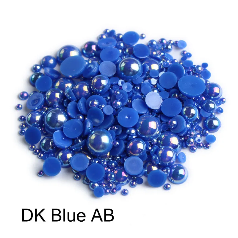 1000pcs/bag colourful round half pearl beads flat back For jewelry making Sewing Plastic ABS Pearl Beads2mm/3mm/4mm/5mm/6mm/8mm - Цвет: Dark blue AB