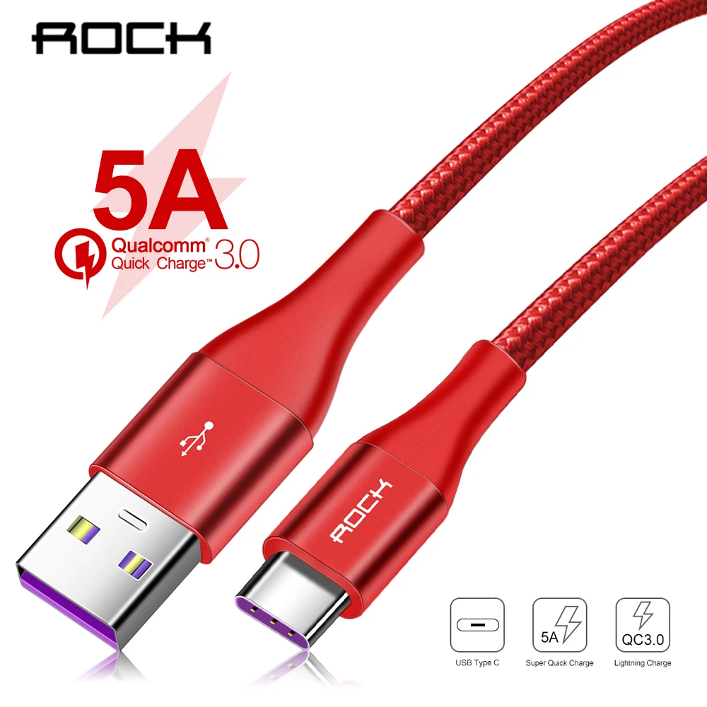 

ROCK Type C 5A Super Fast Charging USB C Cable Data Cord Phone QC 4.0 For Huawei P20 P10 P9 Mate 20 Pro SFCP For Samsung S9