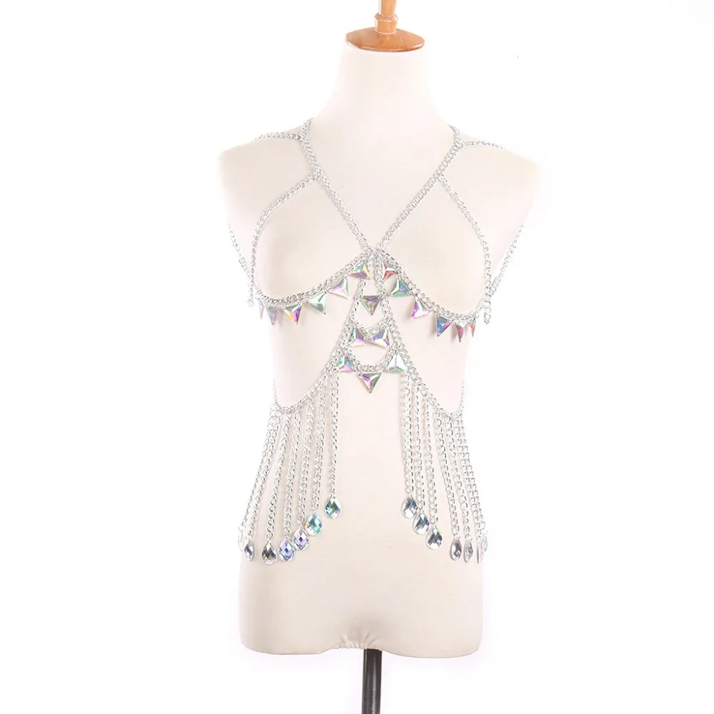 

Rhinestone Body Chain Women 2018 fashion belt chain top bra Harness Summer Bikini water drop bodychain Summer Festival Jewelry