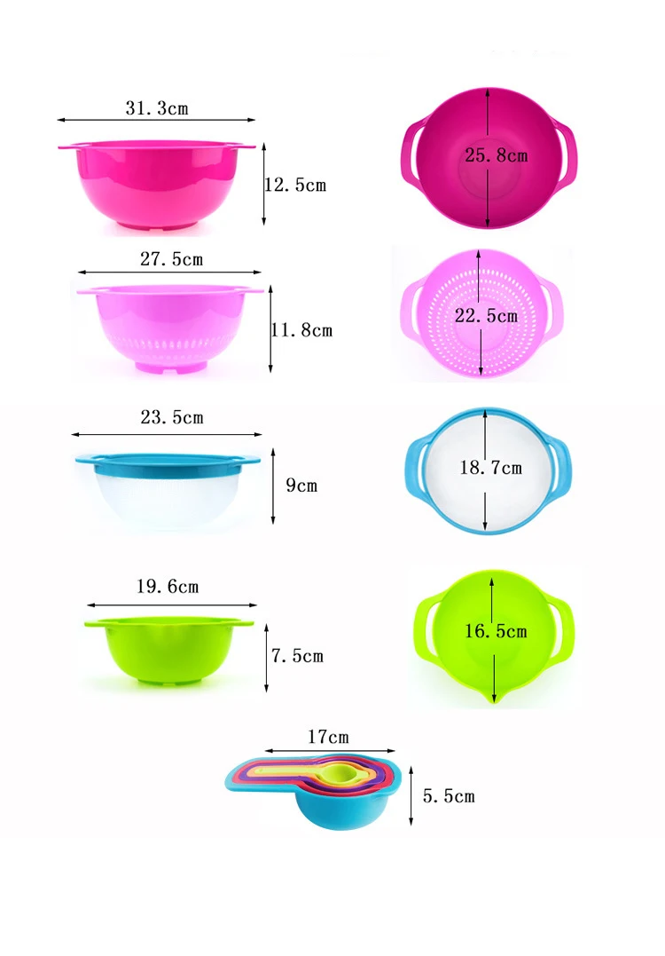 10 шт. набор креативных радужных салатников, пластиковые кухонные принадлежности, мерная ложка, мерная миска, сито для муки, набор инструментов для выпечки