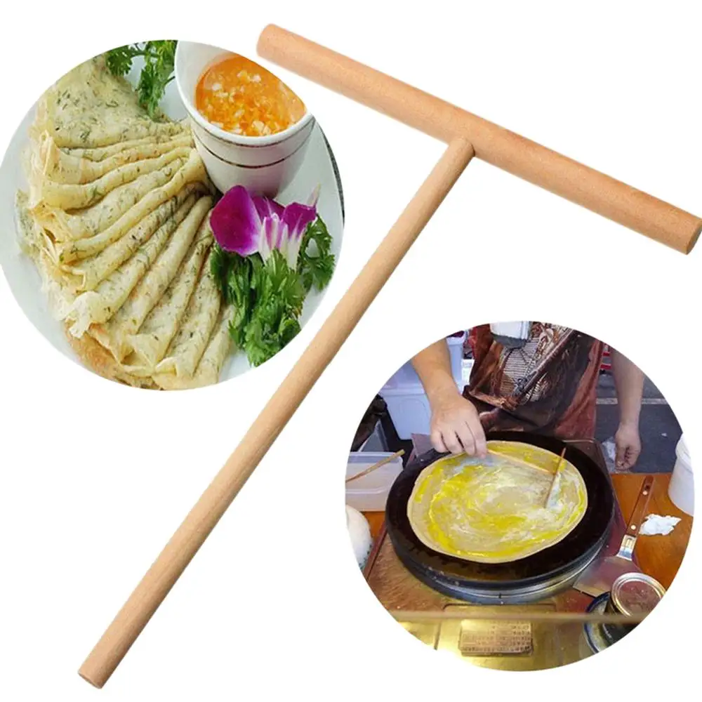 

T Shape Kitchen DIY Wooden Egg Cake Stick Mould Heat Maker Pancake Batter Wooden Spreader Stick Kitchen Egg Tools