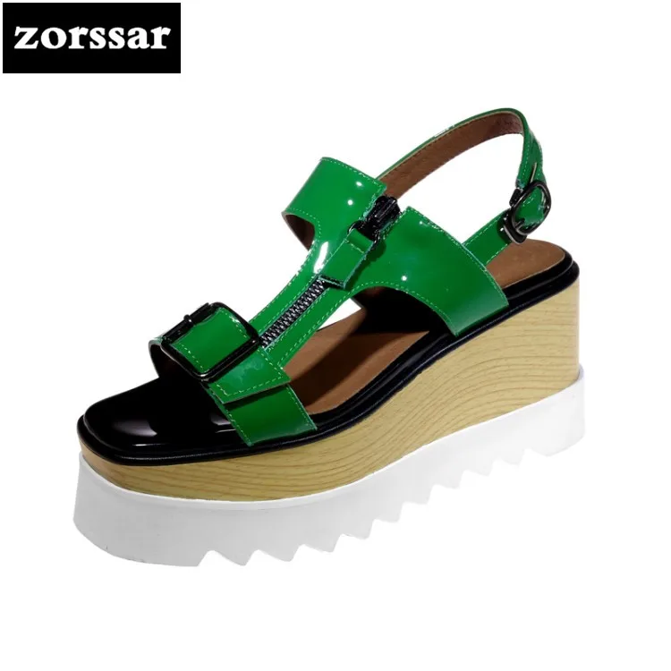 

{Zorssar} Genuine Leather Wedges Women Sandals Summer Shoes Open Toe platform High heels Roman Gladiator Sandals woman shoes