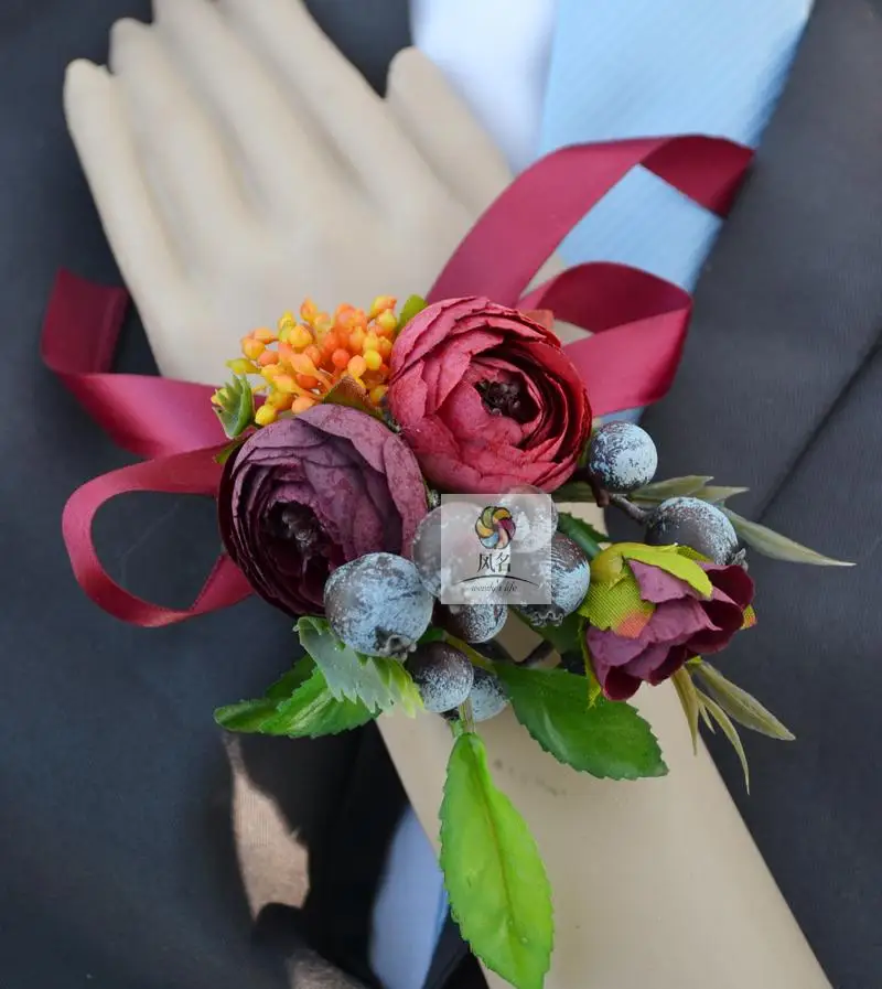 1 шт свадебная бутоньерка, жених бутоньерка Невеста Подружка невесты женские руки на запястье цветок Искусственные цветы корсажи свадебные принадлежности - Цвет: Color6 Wrist Flower