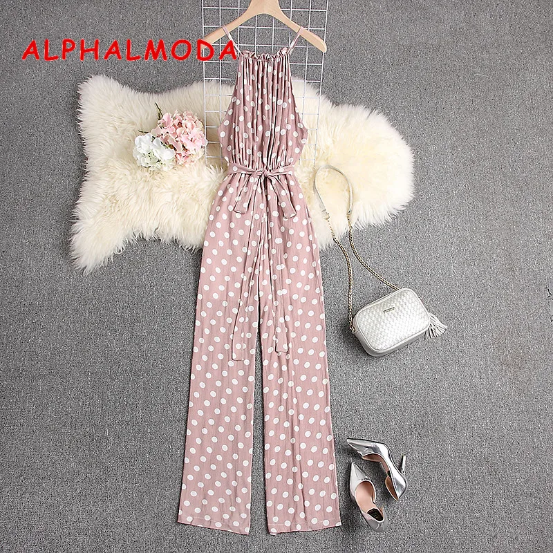 Женский комбинезон в горошек ALPHALMODA повседневный Свободный Длинный без рукавов