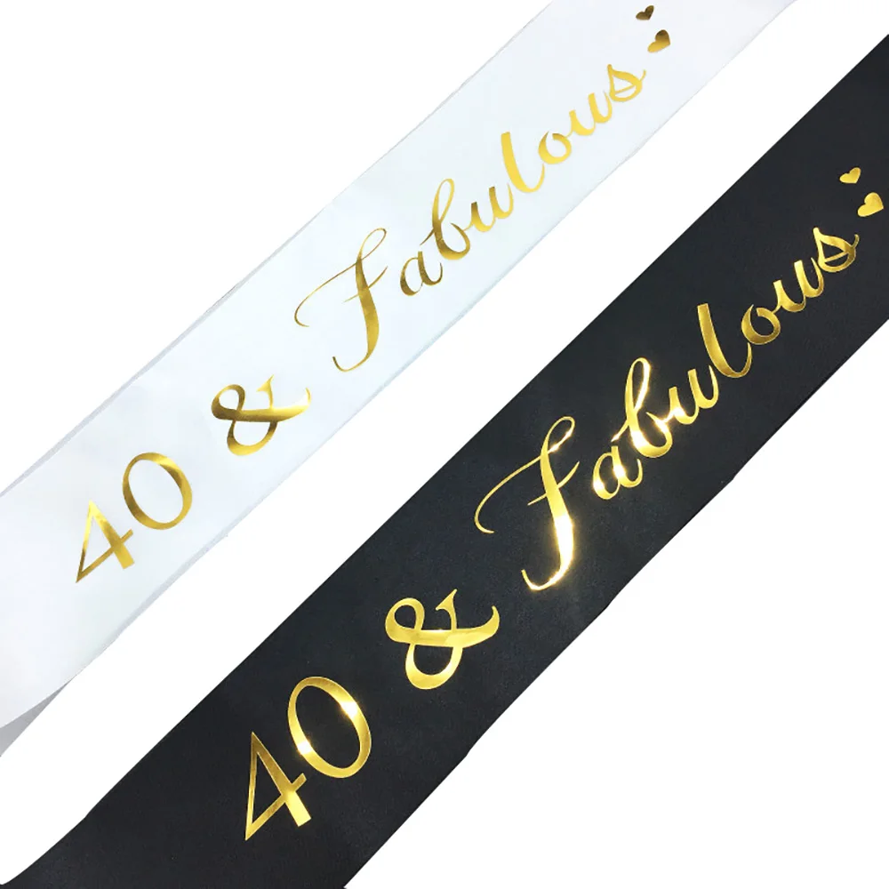 40 Fabulous Gold Glitter Satin Sash Happy 40th Birthday Party