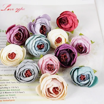 

50PCS Silk Artificial Tea Rose Bud Flowers Head For Wedding Decoration Scrapbooking Wreath Gift Box Craft Fake Flowers Supplies