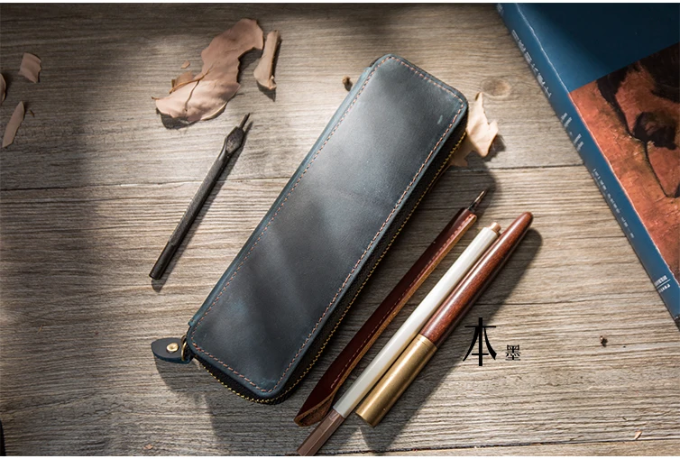 Camada de Couro Couro com Zíper tipo Simples Saco do Estilo Caixa de Lápis Saco dos Artigos de Papelaria Papelaria para Caneta Primeira Genuíno Caneta Retro para Caneta Tinteiro 14 Estojo de lápis