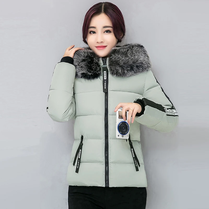 #*Cheap Large Faux Fur Collar Cotton Jacket 2017 Women Winter Thickening Hooded Slim Short Design Wadded Coat Cotton Padded AC239