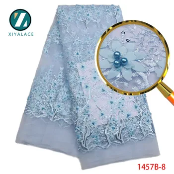 

African-Sequin-Lace-Fabric High Quality French Beaded Lace Applique Embroidery Tulle Lace Fabric For Evening Dress PGC1457b-1