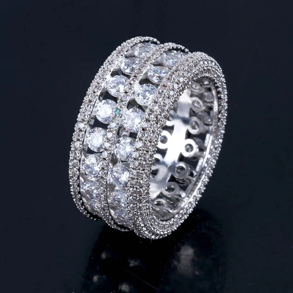Hip-hop Rock Men's Diamond Ring Double Rows Hollow 18K Gold Gemstone Zirconium Ring Deals Amethyst Anillos Bagues Pour Femme