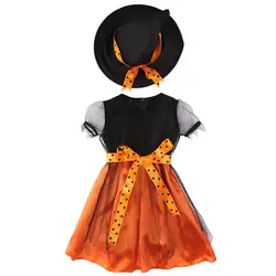 2 шт. костюм! Новые детские Обувь для девочек Детские Хэллоуин комплект Ведьма малышей нарядное платье + шляпа От 2 до 6 лет
