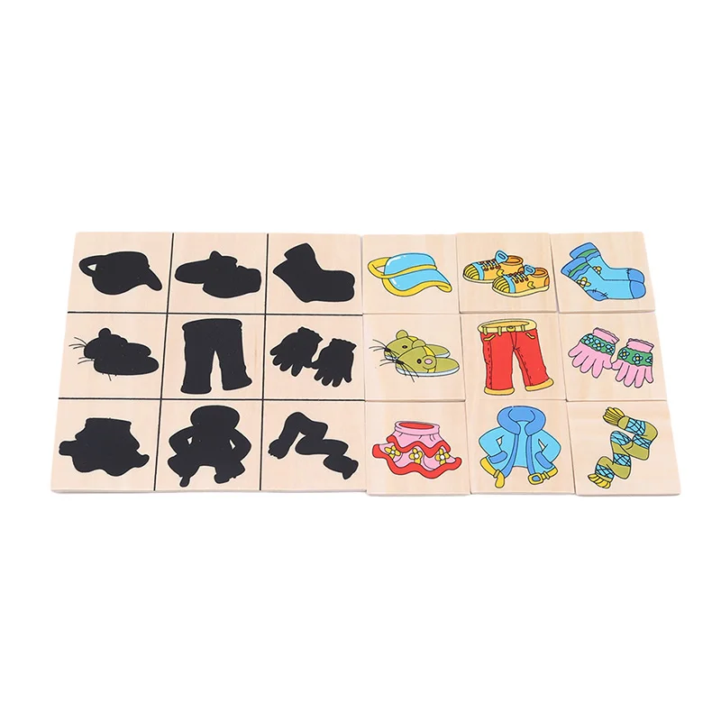 Montessori Enlightenment Teaching Wooden Puzzle Toy Graphics Corresponding Box Looking The Shadow Matching Game Card - Цвет: Wood color