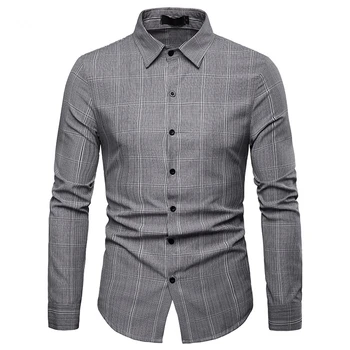 

2019 Fashion Brand shirt Spring Men's Slim Fit Plaid Shirt Long Sleeve Casual Social Male Shirt high quality camisa masculina