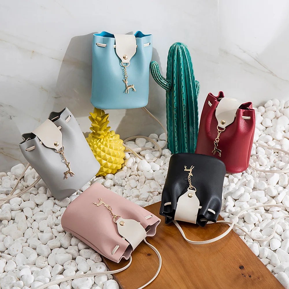 

2018 Girls square pack Womens Leather Cross body Bag small Deer Shoulder Bags Purse Messenger handbag