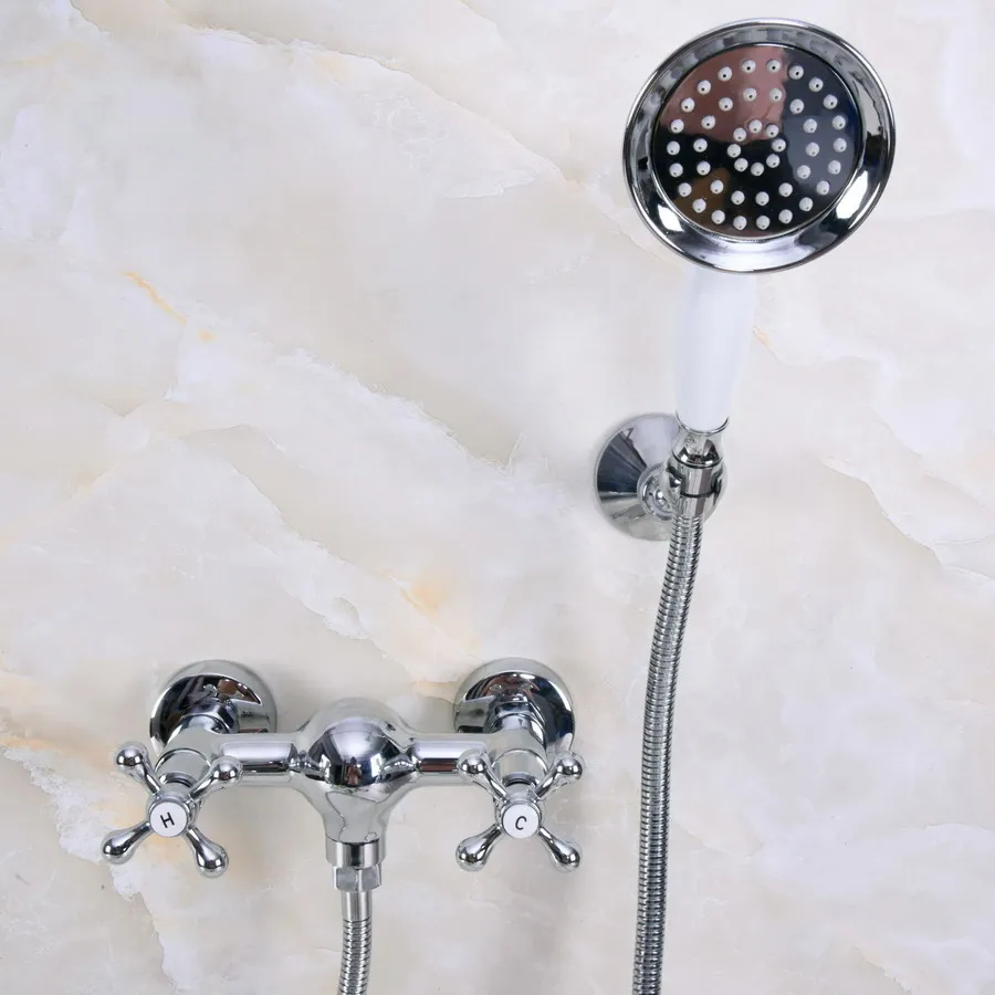 

Modern Wall Mount Polished Chrome Brass Bathroom Hand Shower Faucet Mixer Tap Set Telephone Shape Hand Spray Shower Head ana280