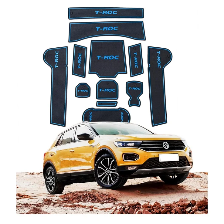 Blue RUIYA автомобильный разъем nats для Volkswagen VW T-Roc слот коврик резиновый интерьерный Декор нескользящий коврик автомобильный аксессуар - Цвет: Blue